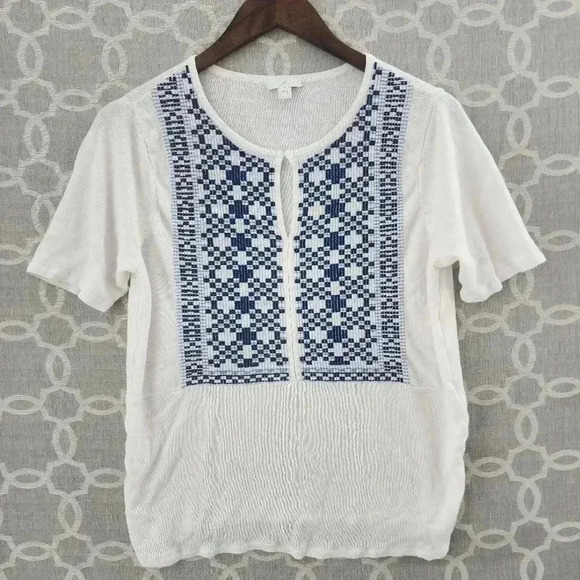 J. Jill Crew Neck Textured Keyhole Short sleeve Knit Sweater Top Women's L - Picture 1 of 6